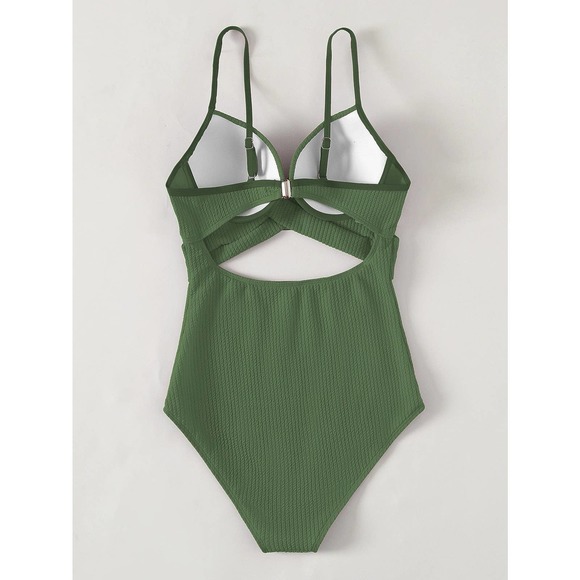 Boho Criss Cross Push Up One Piece Swimsuit green - Picture 3 of 3